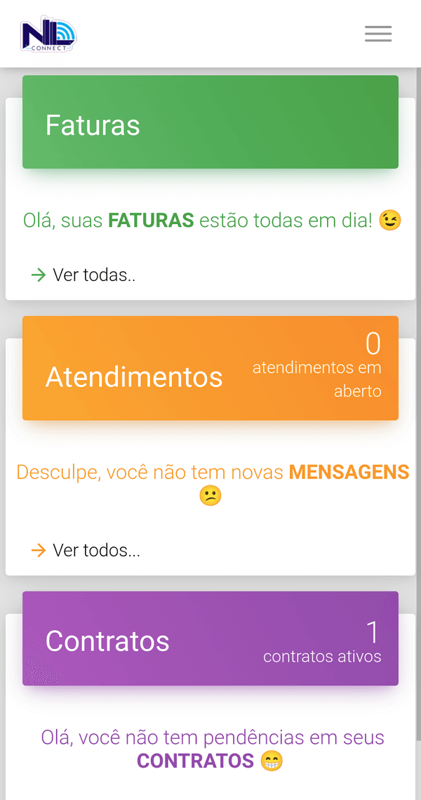 Tela do aplicativo da New Link Connect
